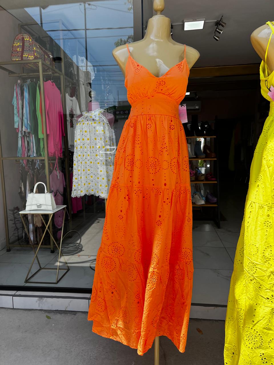 Vestido naranja bordado tirantes 