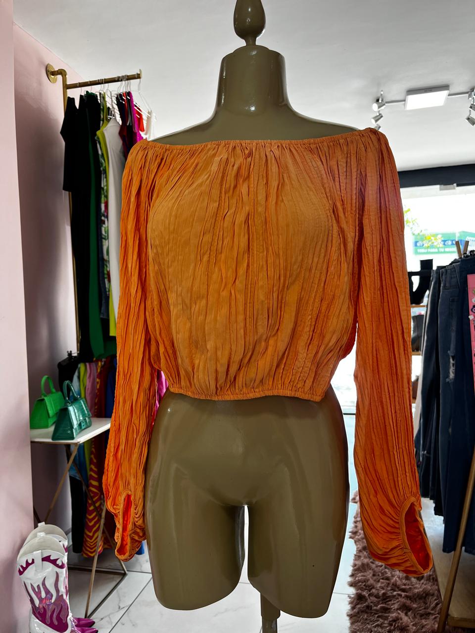 Blusa campesina naranja manga larga